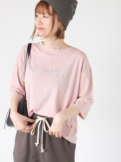 Lugnoncure「ピグメントグリッターロゴ7分袖Tシャツ」|Tシャツ・カットソー|ピンク