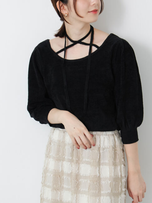 Te chichi TERRASSE「ベロアモール前後2WAYリボンニット《2025autumn catalog item》」|ニット・セーター|
