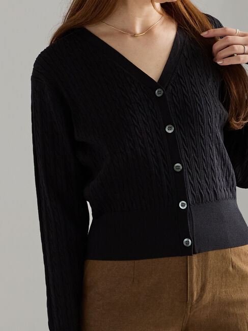 Te chichi「ミニケーブル刺繍Vネックカーディガン」|カーディガン|ブラック