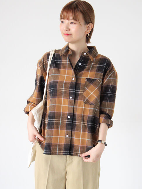 Lugnoncure「柄アソートネルチェックオーバーシャツ」|シャツ・ブラウス|マスタード