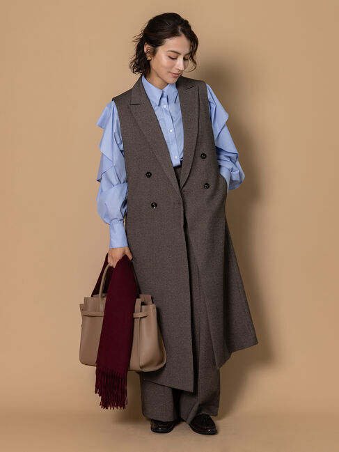 Te chichi「ツイードロングジレ（セットアップ可）」|ダウンベスト・ベスト|ブラウン