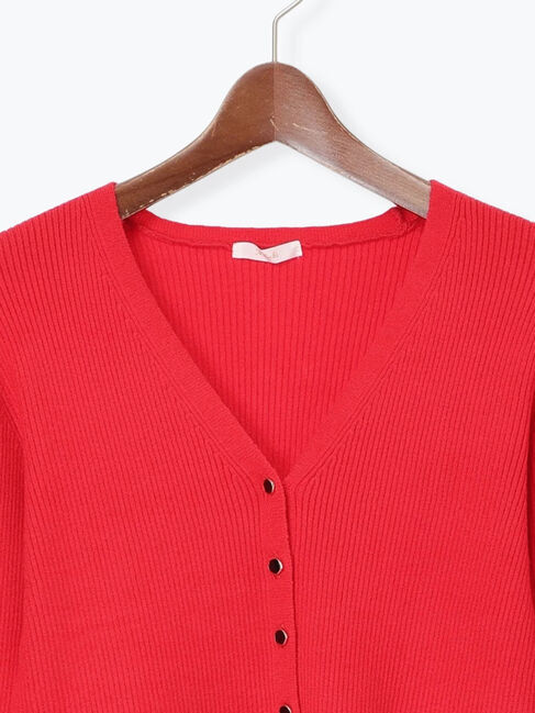 Te chichi「ウェーブメタル釦Vネックリブカーディガン」|カーディガン|