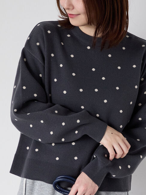 Te chichi TERRASSE「ドットジャカードクルーネックニット」|ニット・セーター|チャコールグレー