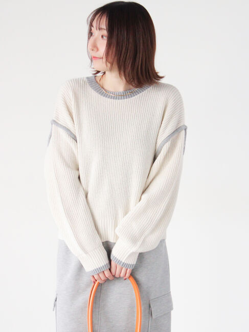 Te chichi TERRASSE「片畦配色クロップドモックネックニットプルオーバー」|ニット・セーター|オフホワイト