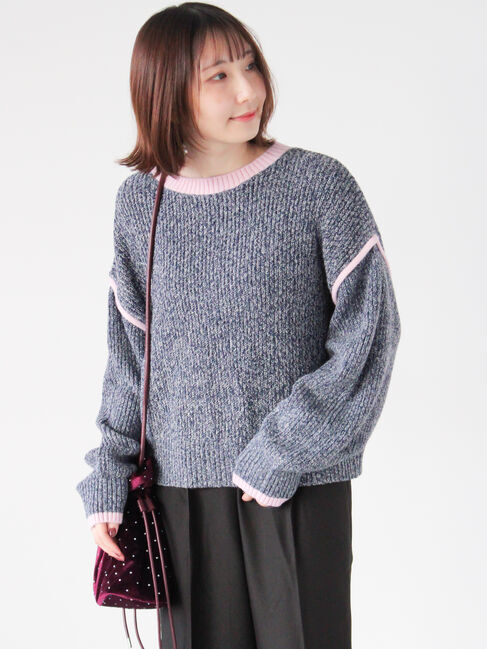 Te chichi TERRASSE「片畦配色クロップドモックネックニットプルオーバー」|ニット・セーター|