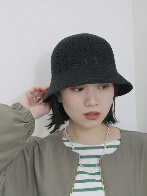 Samansa Mos2 blue「透かし柄ニットバケットハット」|その他|