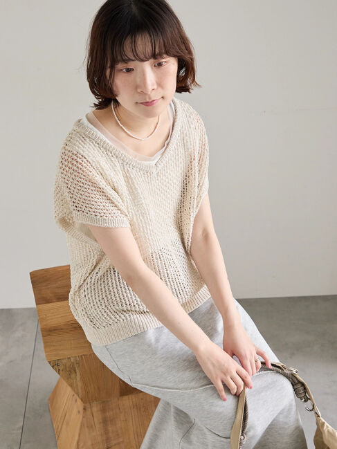 Samansa Mos2 blue「メランジラメメッシュニットベスト」|ニット・セーター|