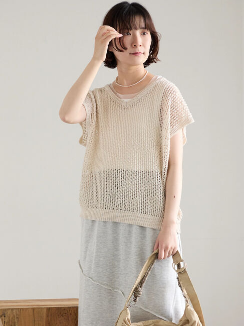 Samansa Mos2 blue「メランジラメメッシュニットベスト」|ニット・セーター|