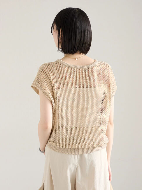 Samansa Mos2 blue「メランジラメメッシュニットベスト」|ニット・セーター|