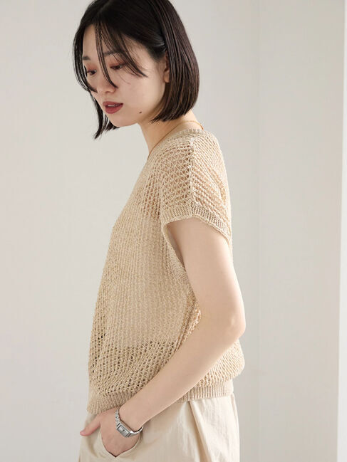 Samansa Mos2 blue「メランジラメメッシュニットベスト」|ニット・セーター|