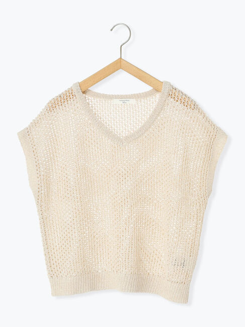 Samansa Mos2 blue「メランジラメメッシュニットベスト」|ニット・セーター|