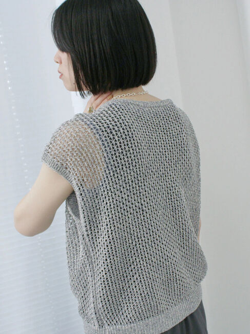 Samansa Mos2 blue「メランジラメメッシュニットベスト」|ニット・セーター|