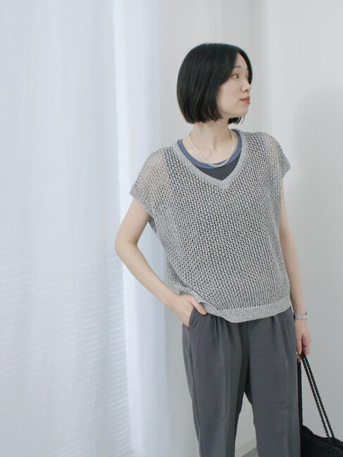 Samansa Mos2 blue「メランジラメメッシュニットベスト」|ニット・セーター|