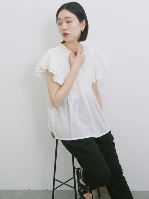 Samansa Mos2 blue「【Made in India】シャーリングブラウス」|シャツ・ブラウス|