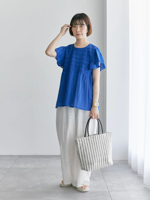 Samansa Mos2 blue「【Made in India】シャーリングブラウス」|シャツ・ブラウス|