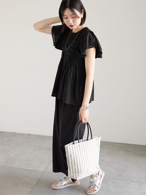 Samansa Mos2 blue「【Made in India】シャーリングブラウス」|シャツ・ブラウス|