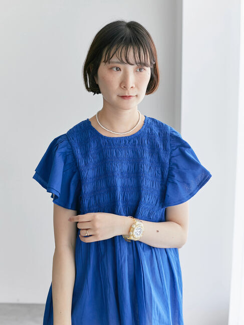 Samansa Mos2 blue「【Made in India】シャーリングブラウス」|シャツ・ブラウス|