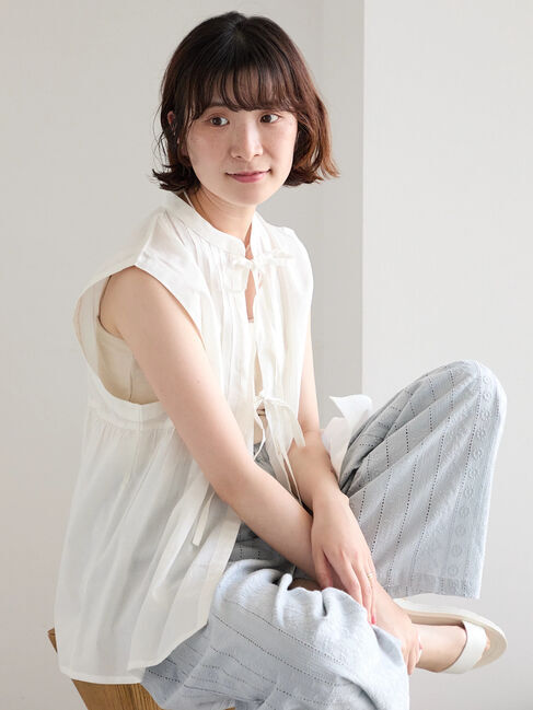 Samansa Mos2 blue「【Made in India】リボンベスト」|シャツ・ブラウス|オフホワイト