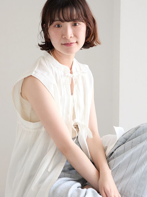 Samansa Mos2 blue「【Made in India】リボンベスト」|シャツ・ブラウス|