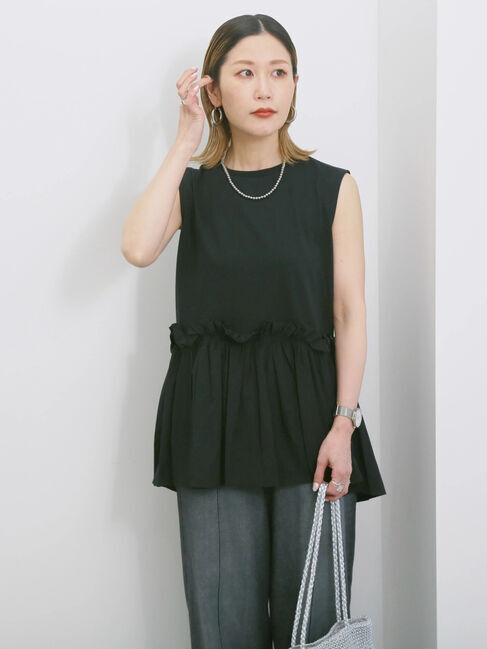 Samansa Mos2 blue「◎【接触冷感】ドッキングノースリーブプルオーバー」|Tシャツ・カットソー|