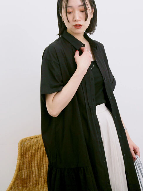 Samansa Mos2 blue「◎サイドギャザーシャツワンピース」|ワンピース|