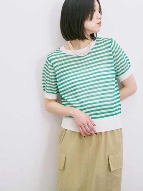 Samansa Mos2 blue「◎ボーダーニットプルオーバー」|ニット・セーター|