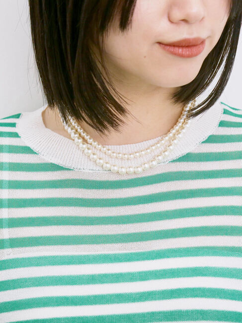 Samansa Mos2 blue「◎ボーダーニットプルオーバー」|ニット・セーター|