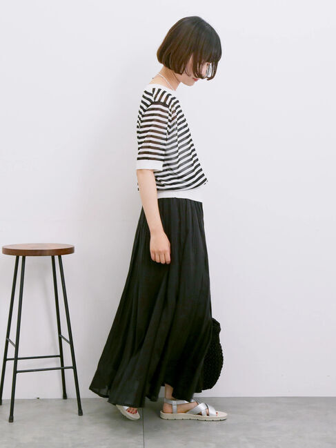 Samansa Mos2 blue「◎ボーダーニットプルオーバー」|ニット・セーター|