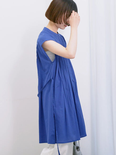 Samansa Mos2 blue「【Made in India】シャーリングノースリーブチュニック」|シャツ・ブラウス|