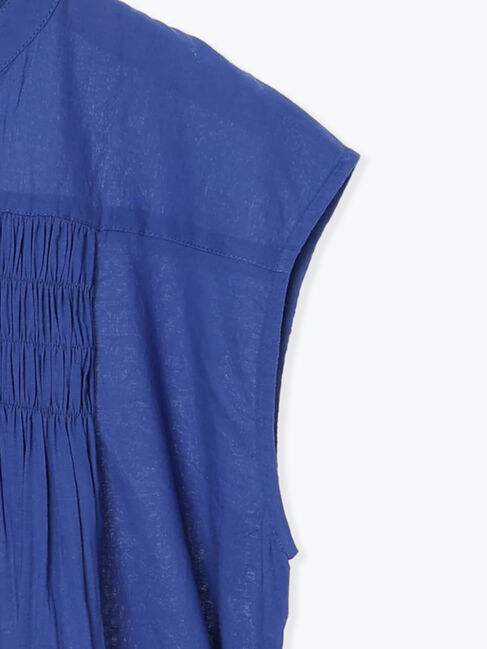 Samansa Mos2 blue「【Made in India】シャーリングノースリーブチュニック」|シャツ・ブラウス|