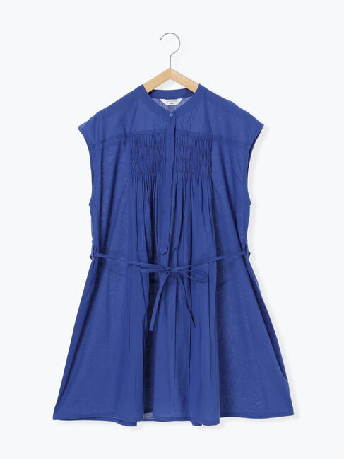 Samansa Mos2 blue「【Made in India】シャーリングノースリーブチュニック」|シャツ・ブラウス|