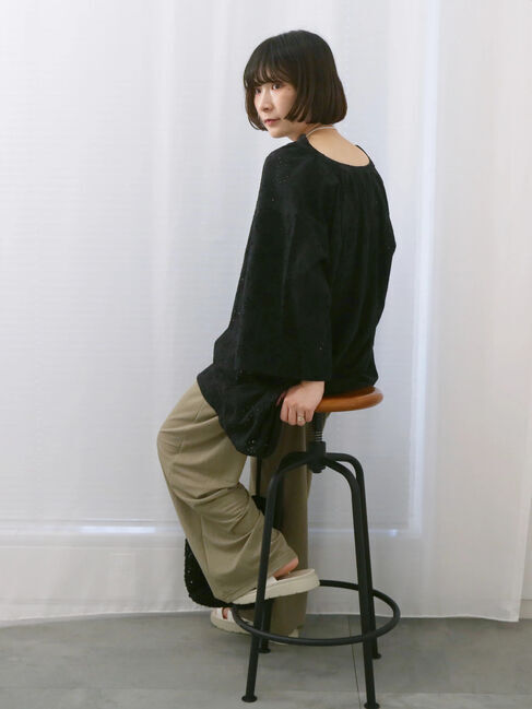 Samansa Mos2 blue「【Made in India】タッセル付ギャザーレースブラウス」|シャツ・ブラウス|