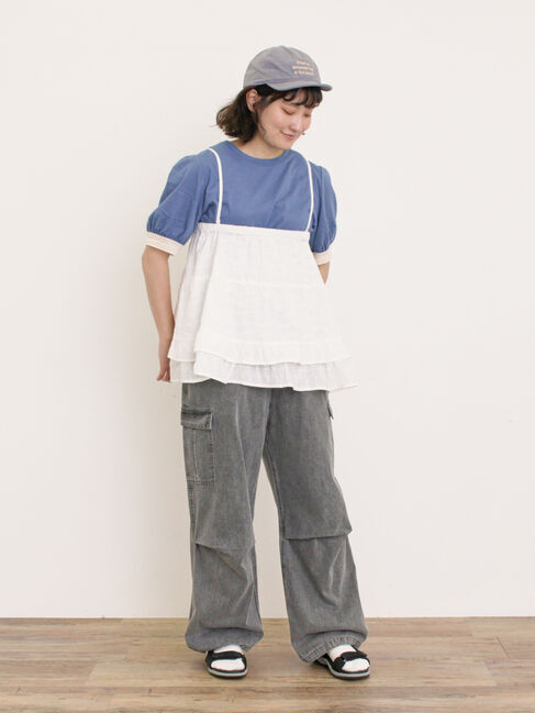 Samansa Mos2「【汗染み防止】袖口レースパフスリーブTシャツ」|Tシャツ・カットソー|