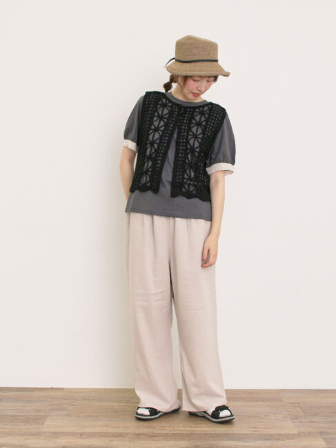 Samansa Mos2「【汗染み防止】袖口レースパフスリーブTシャツ」|Tシャツ・カットソー|