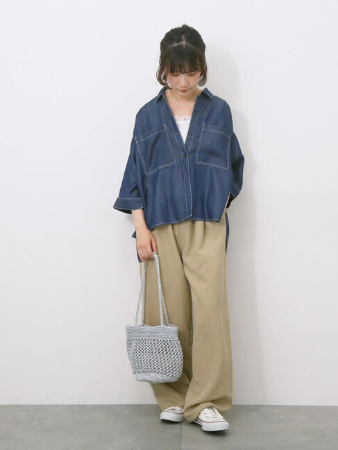 Samansa Mos2 blue「リネンタッチイージーパンツ」|その他|