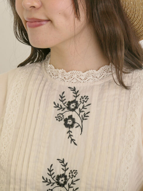 Samansa Mos2「フラワー柄刺繍レースブラウス」|シャツ・ブラウス|