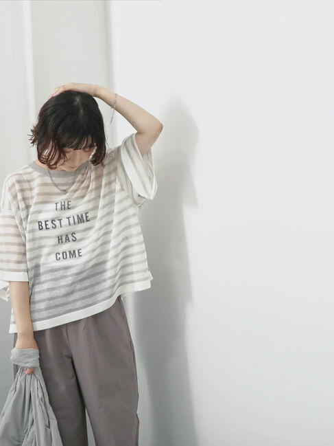 Samansa Mos2 blue「ボーダーロゴニットプルオーバー」|ニット・セーター|