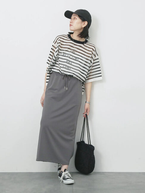 Samansa Mos2 blue「ボーダーロゴニットプルオーバー」|ニット・セーター|