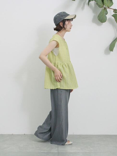 Samansa Mos2 blue「前後2wayジャカードペプラムノースリーブブラウス」|シャツ・ブラウス|