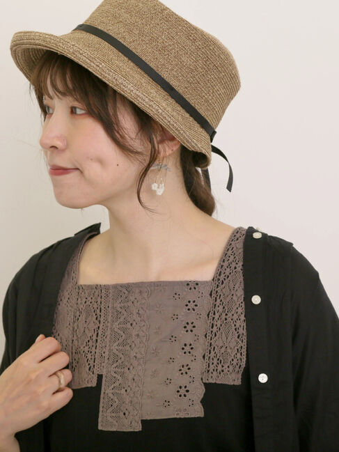 Samansa Mos2「【接触冷感】パッチワークレーススクエアネックノースリーブ」|Tシャツ・カットソー|