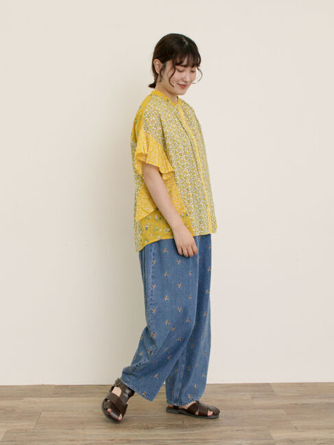 Samansa Mos2「【S/M/Lサイズ】刺繍デニム/ヒッコリーカーブパンツ」|その他|