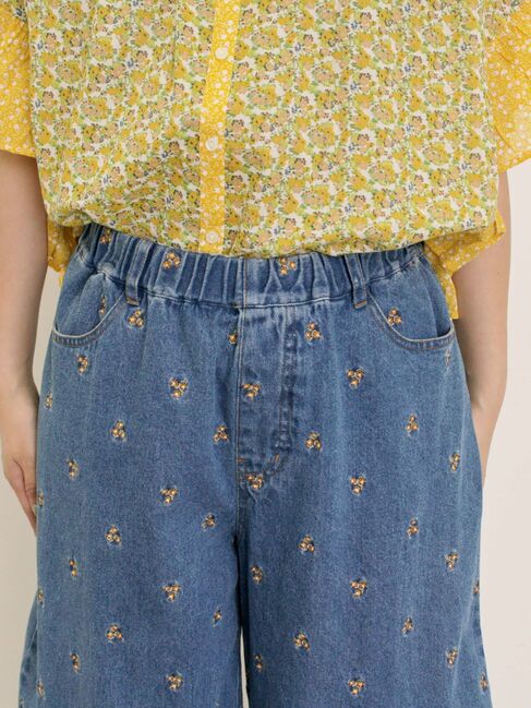 Samansa Mos2「【S/M/Lサイズ】刺繍デニム/ヒッコリーカーブパンツ」|その他|