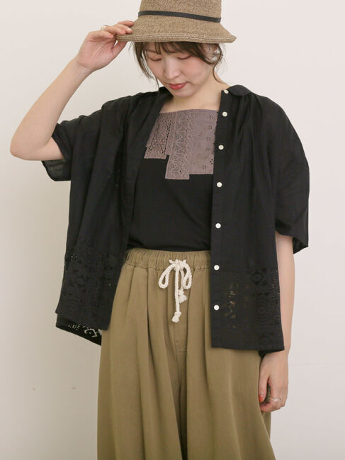 Samansa Mos2「インド裾レースシャツ」|シャツ・ブラウス|