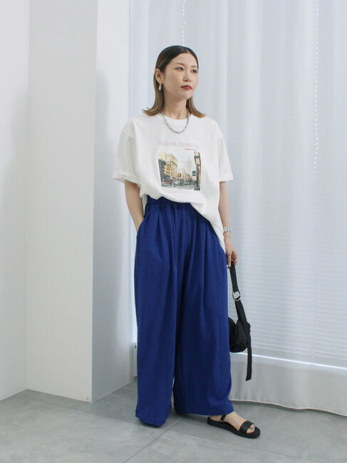 Samansa Mos2 blue「楊柳ハイウエストパンツ」|その他|