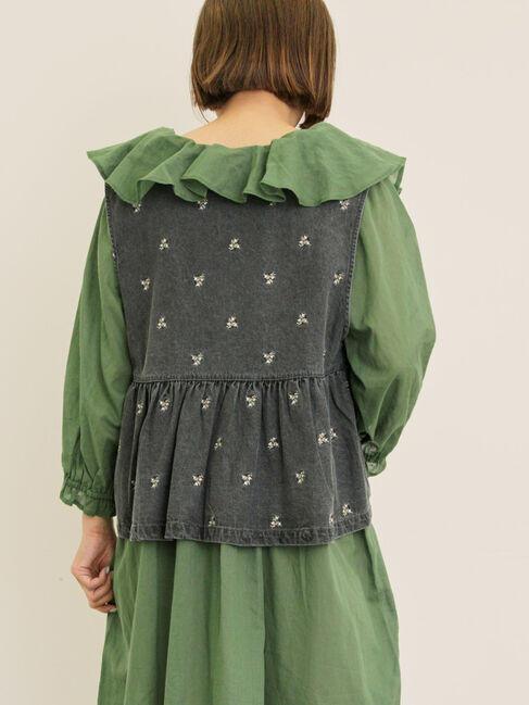 Samansa Mos2「刺繍デニムベスト」|ダウンベスト・ベスト|