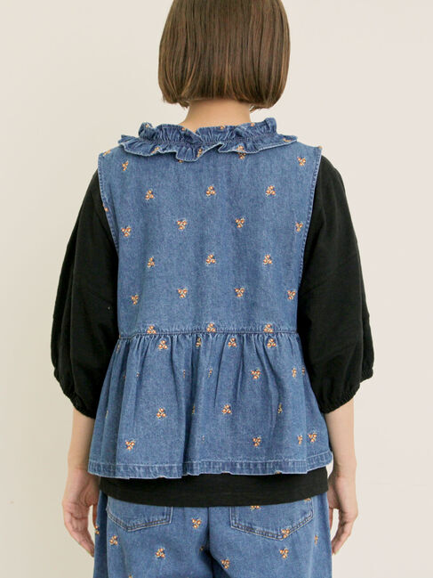 Samansa Mos2「刺繍デニムベスト」|ダウンベスト・ベスト|