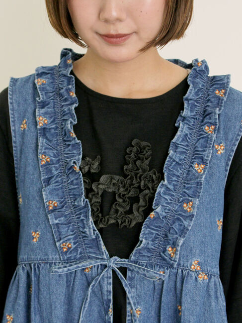 Samansa Mos2「刺繍デニムベスト」|ダウンベスト・ベスト|