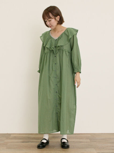 Samansa Mos2「【S/Mサイズ】柄アソート襟フリル2WAYワンピース」|ワンピース|グリーン