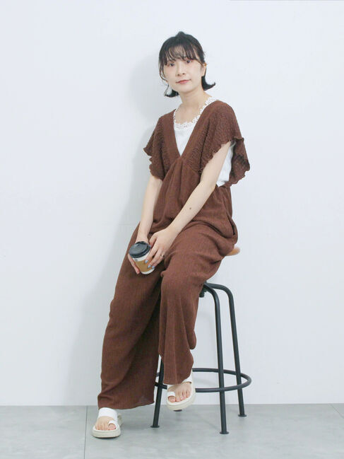 Samansa Mos2 blue「楊柳ワイドロンパース」|その他|