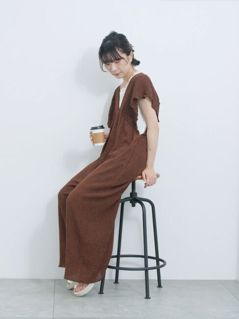 Samansa Mos2 blue「楊柳ワイドロンパース」|その他|